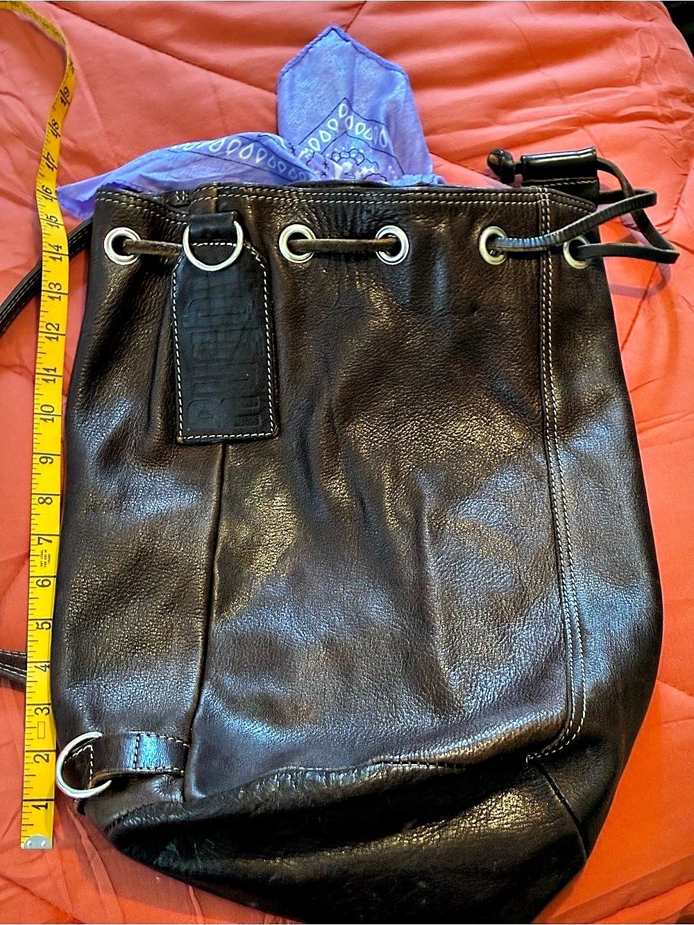 Roots Leather Brown Bucket Backpack